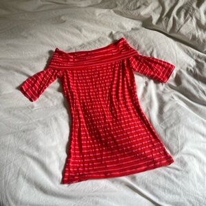 Vintage 90s Orange and Pink Off Shoulder Blouse